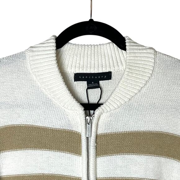 NWT Sanctuary Sanctuary Tan Cream Striped Zip-Up Cardigan Sweater Size Small - Picture 3 of 10